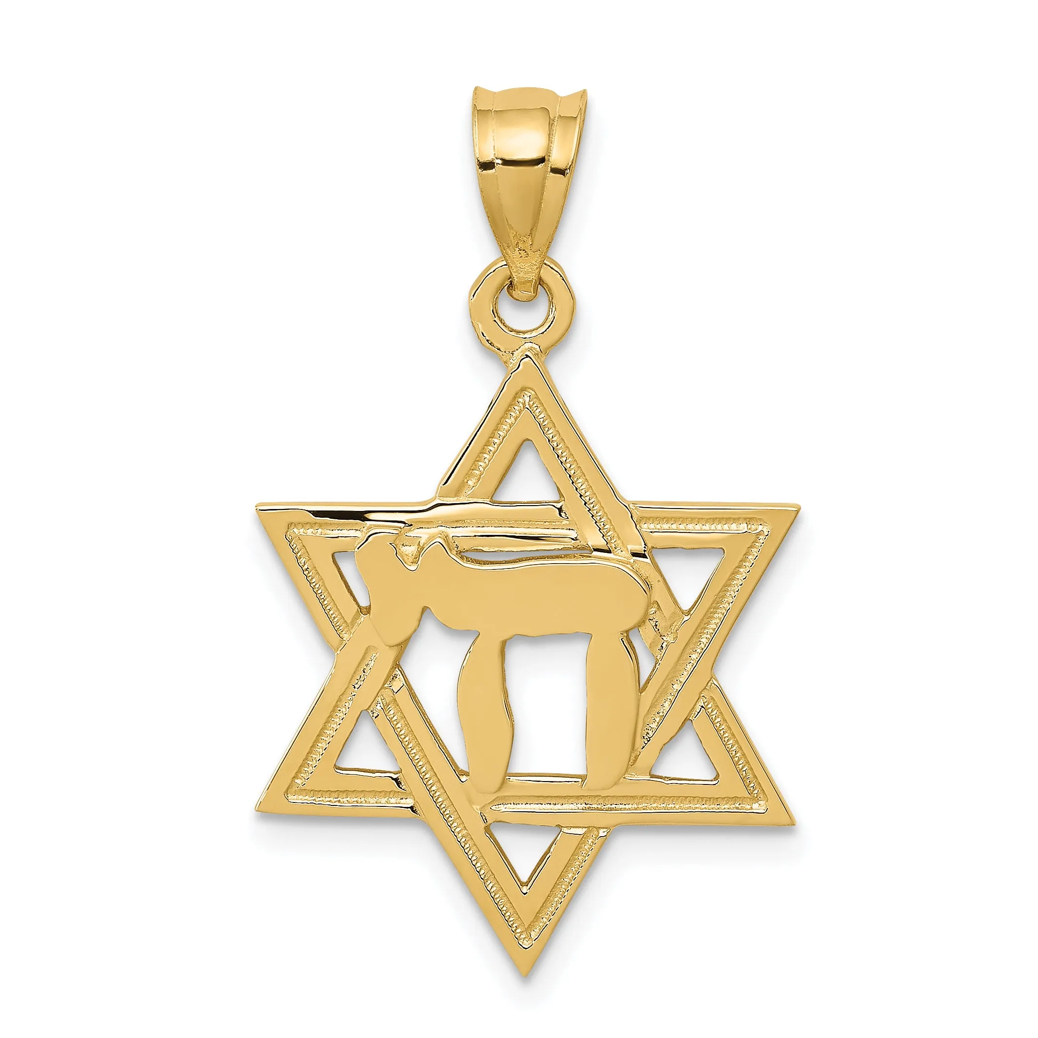 14K Gold Solid Chai in Star of David Charm  Elegant, Casted Design