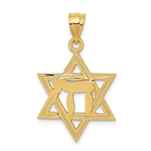 14K Gold Solid Chai in Star of David Charm  Elegant, Casted Design