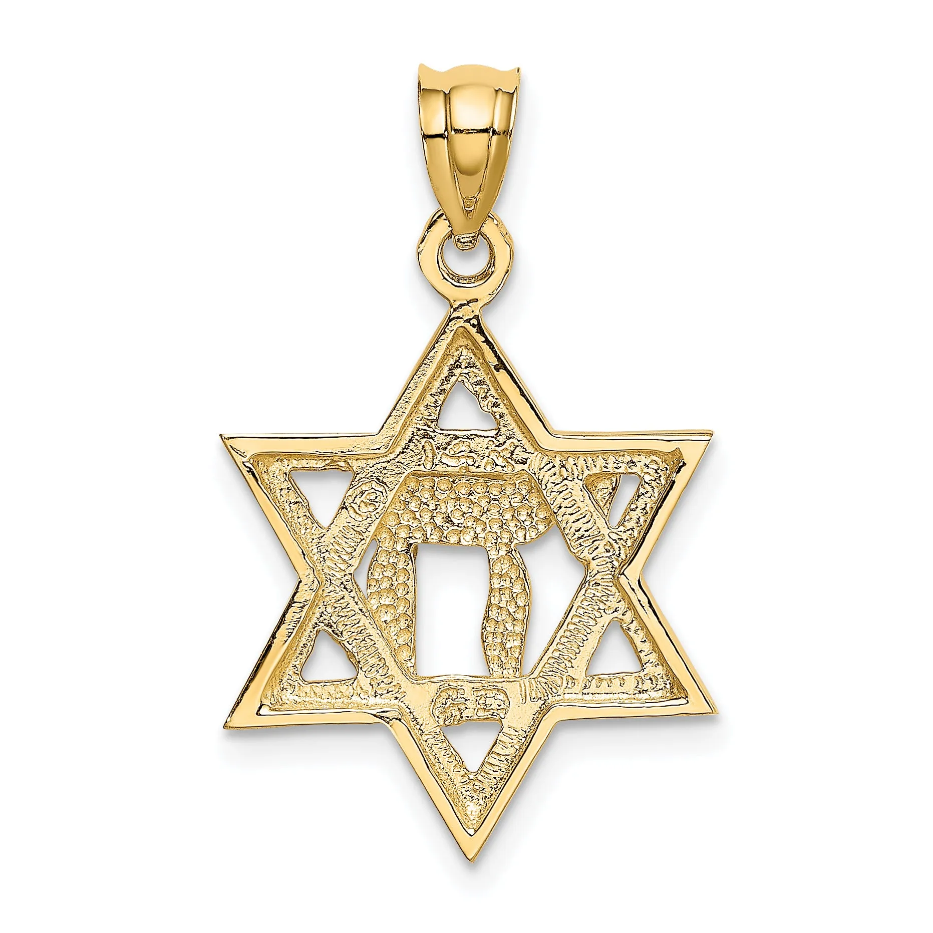 14K Gold Solid Chai in Star of David Charm  Elegant, Casted Design