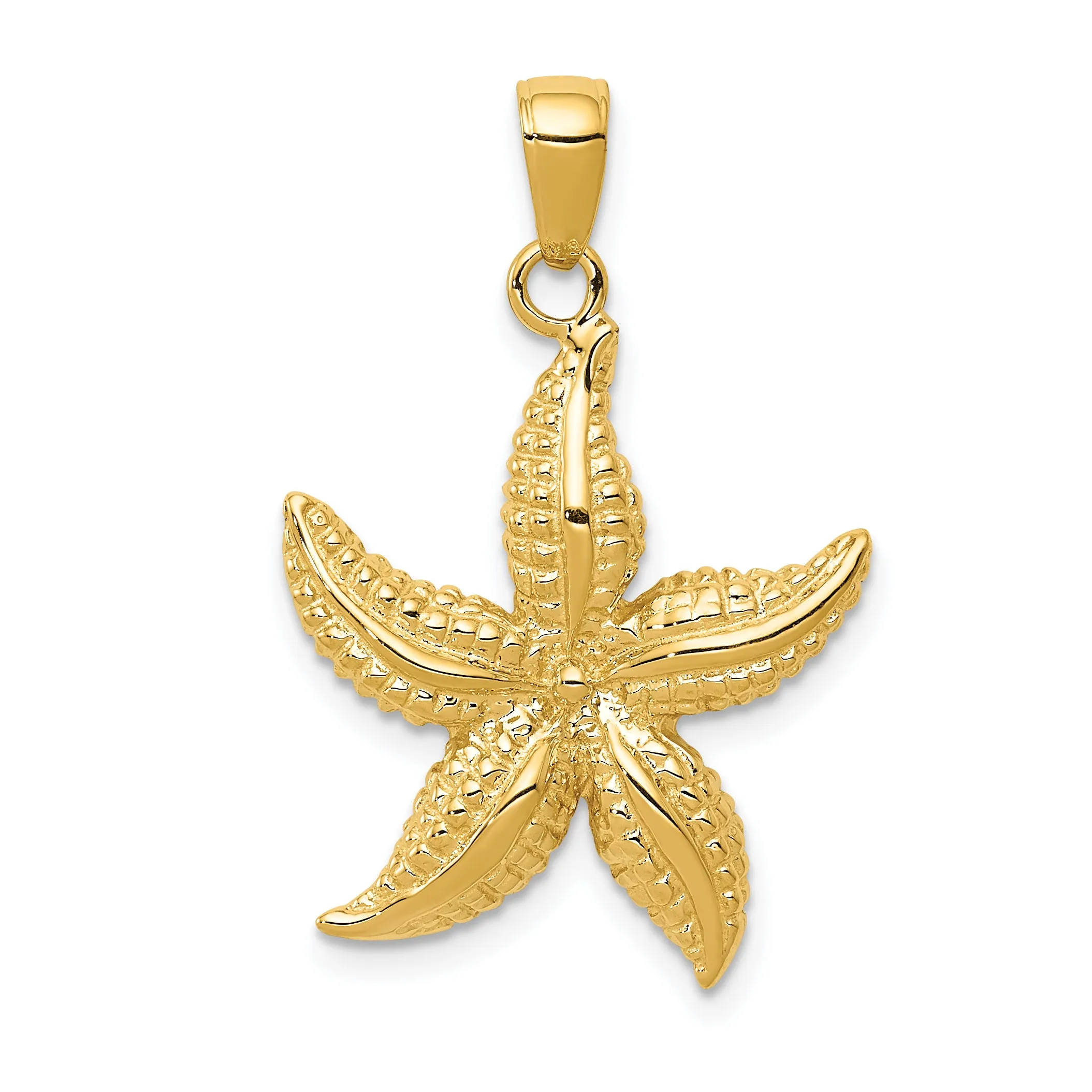 14K Gold Starfish Pendant for Men with Textured Design