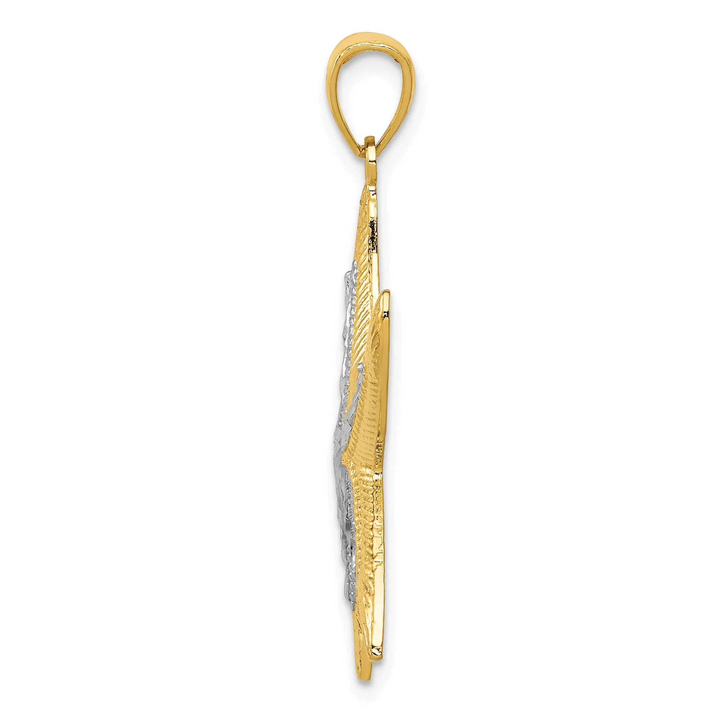 14K Gold Starfish Pendant with White Rhodium Accents  Polished & Textured Finish