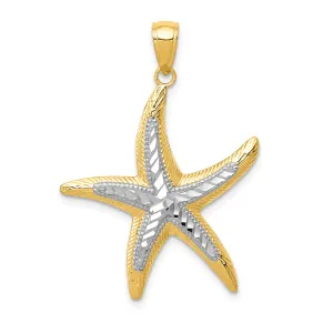 14K Gold Starfish Pendant with White Rhodium Accents  Polished & Textured Finish