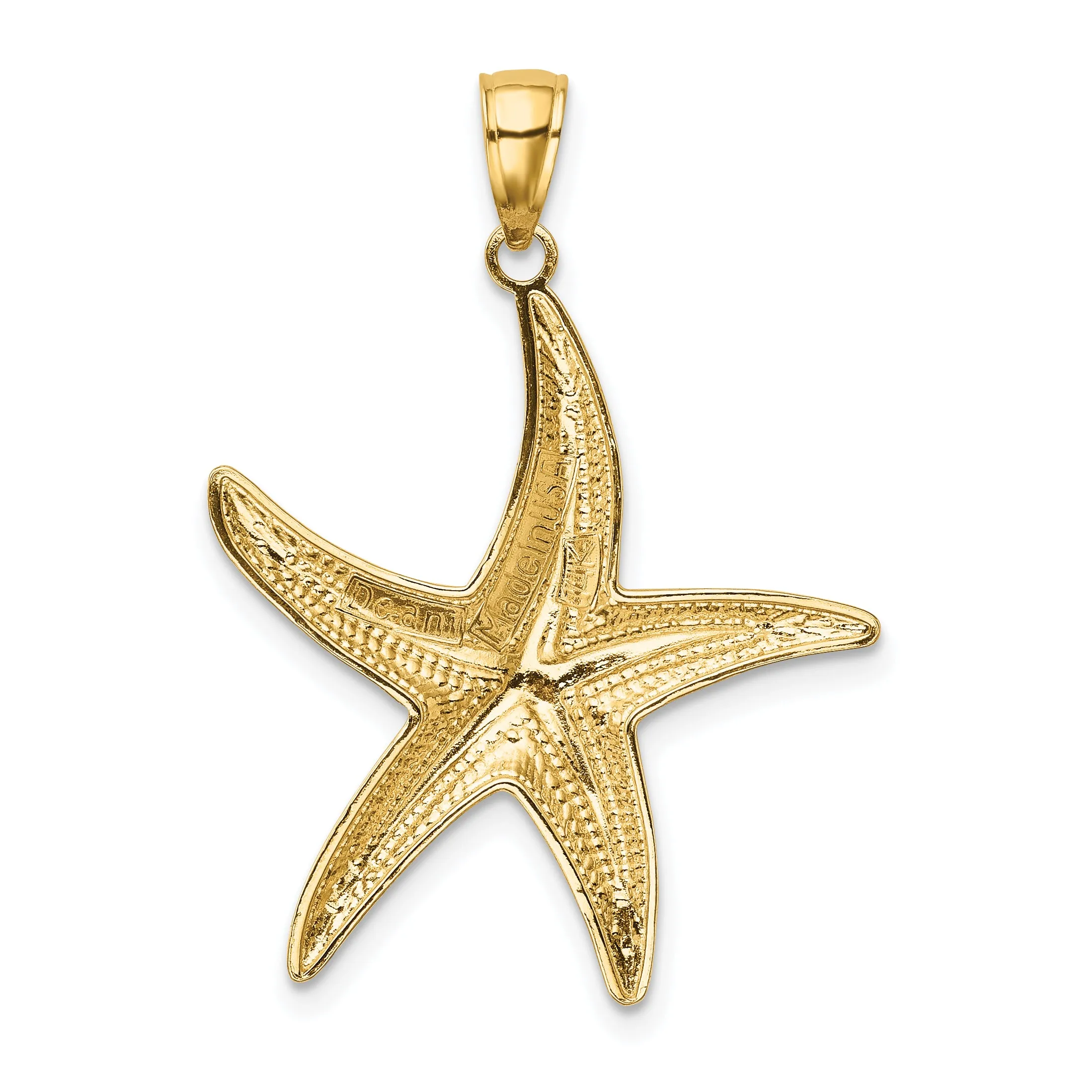 14K Gold Starfish Pendant with White Rhodium Accents  Polished & Textured Finish