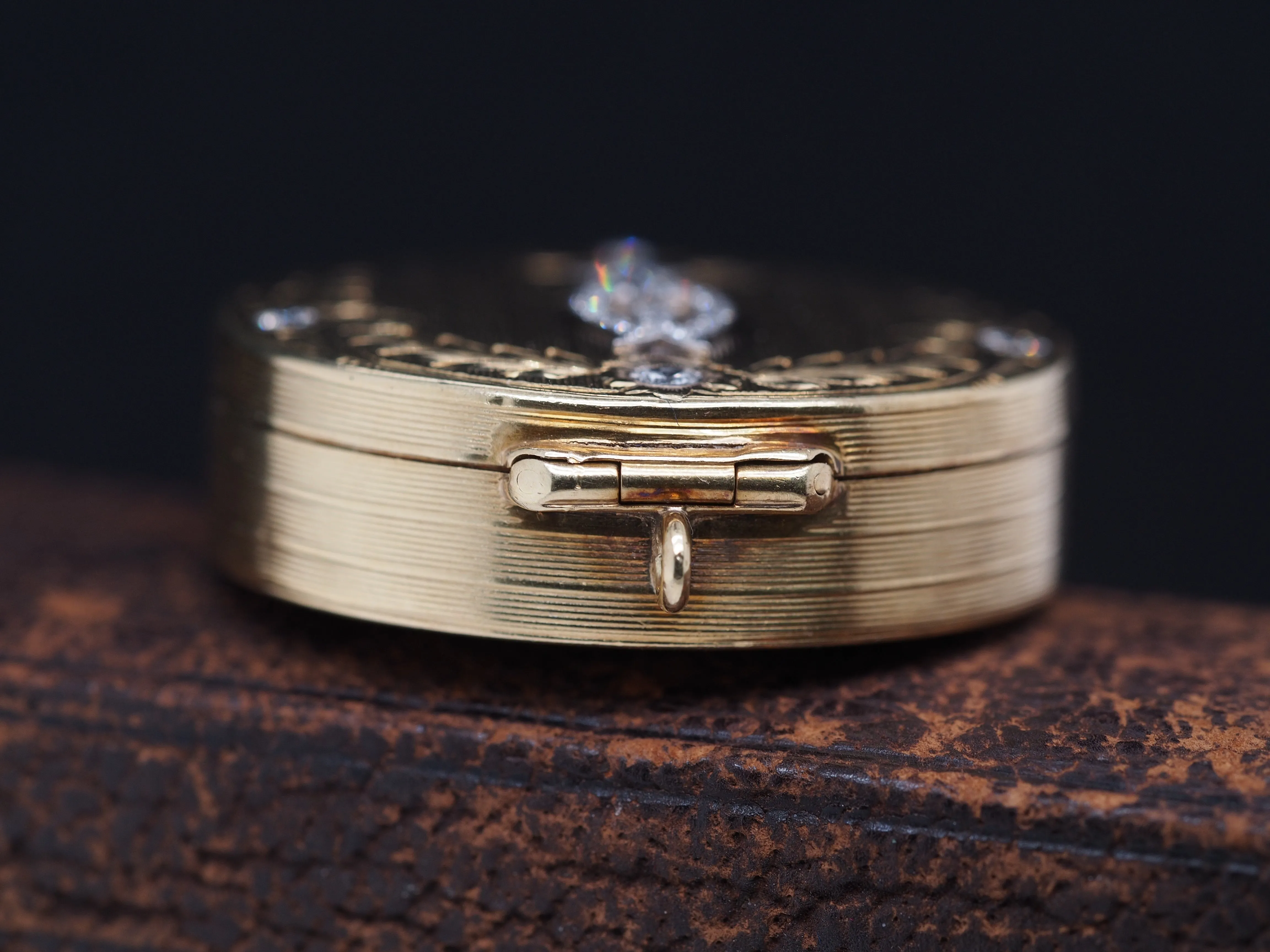 14K Yellow Gold Edwardian Pill Box Pendant with Diamonds