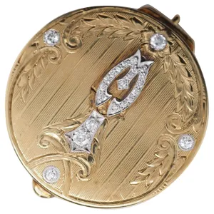 14K Yellow Gold Edwardian Pill Box Pendant with Diamonds