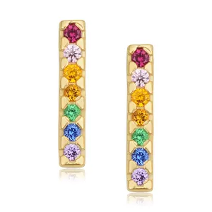 14k Yellow Gold Multi Color Cubic Zirconia Kaleidoscope Midi Stud Earrings