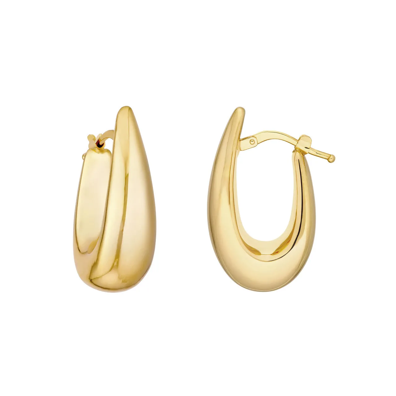 14k Yellow Gold Puffy Graduated Oval Modern Contemporary Hoop Earrings
