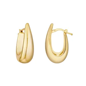 14k Yellow Gold Puffy Graduated Oval Modern Contemporary Hoop Earrings