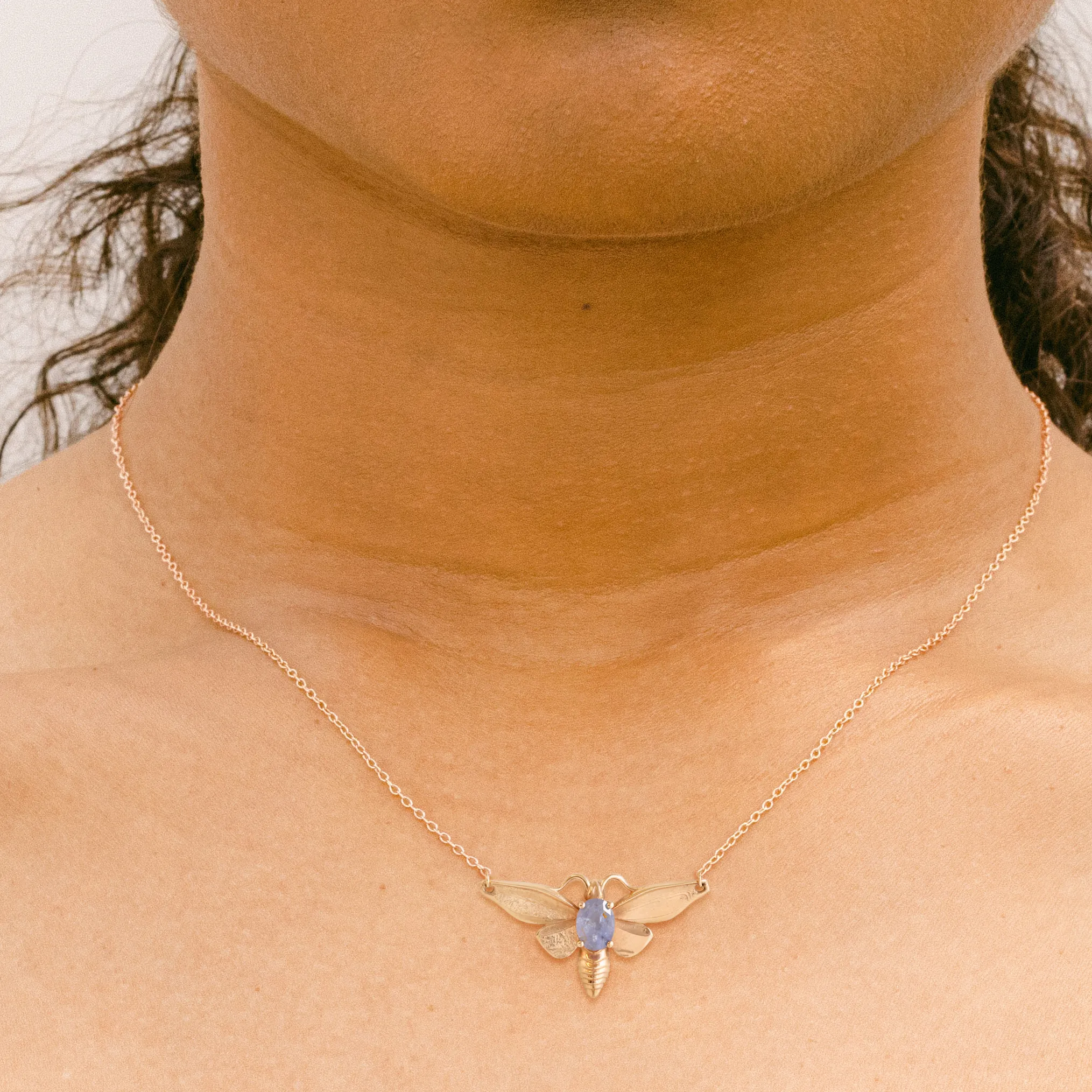 1.60 ct Oval Rustic Lavender Sapphire Moth Pendant in Rose Gold
