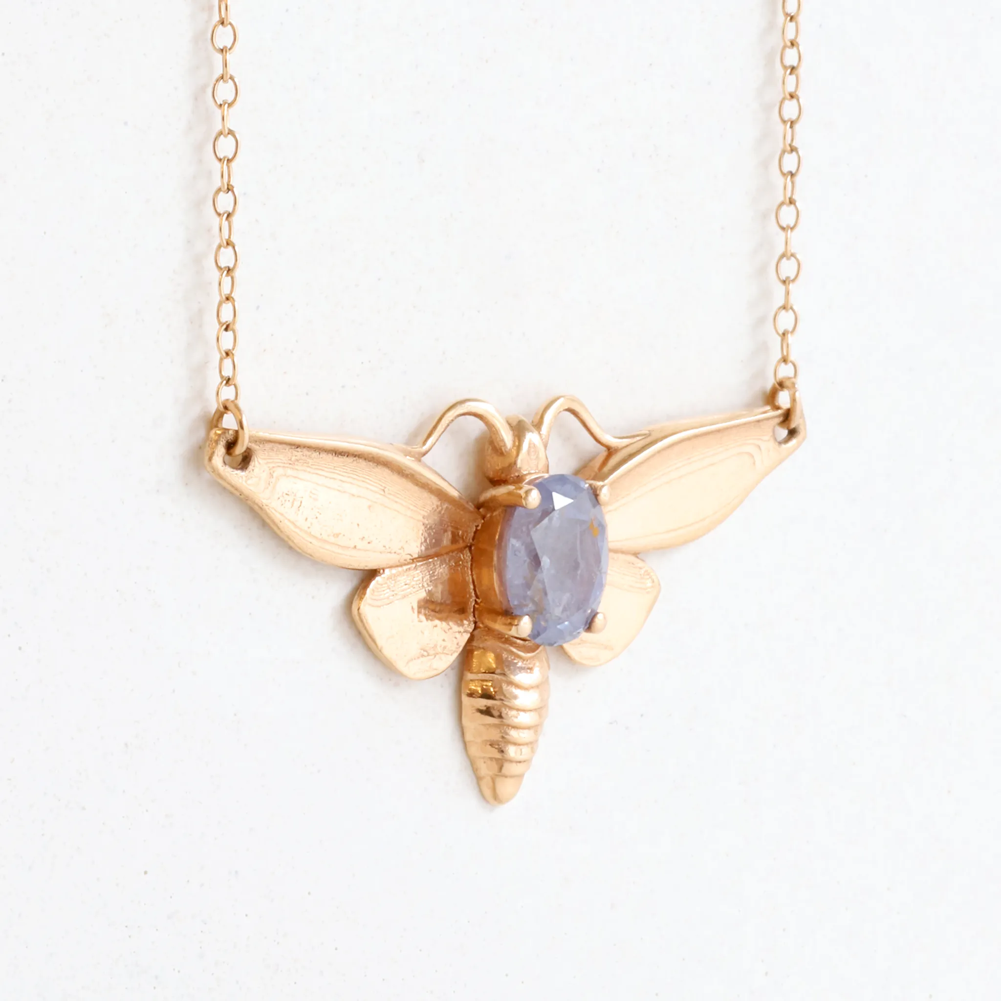 1.60 ct Oval Rustic Lavender Sapphire Moth Pendant in Rose Gold
