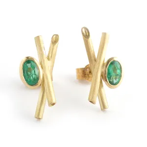 18ct gold and emerald contemporary earrings