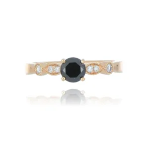 18ct Rose Gold 0.58ct Black Diamond Ring With Diamond Set Shoulders