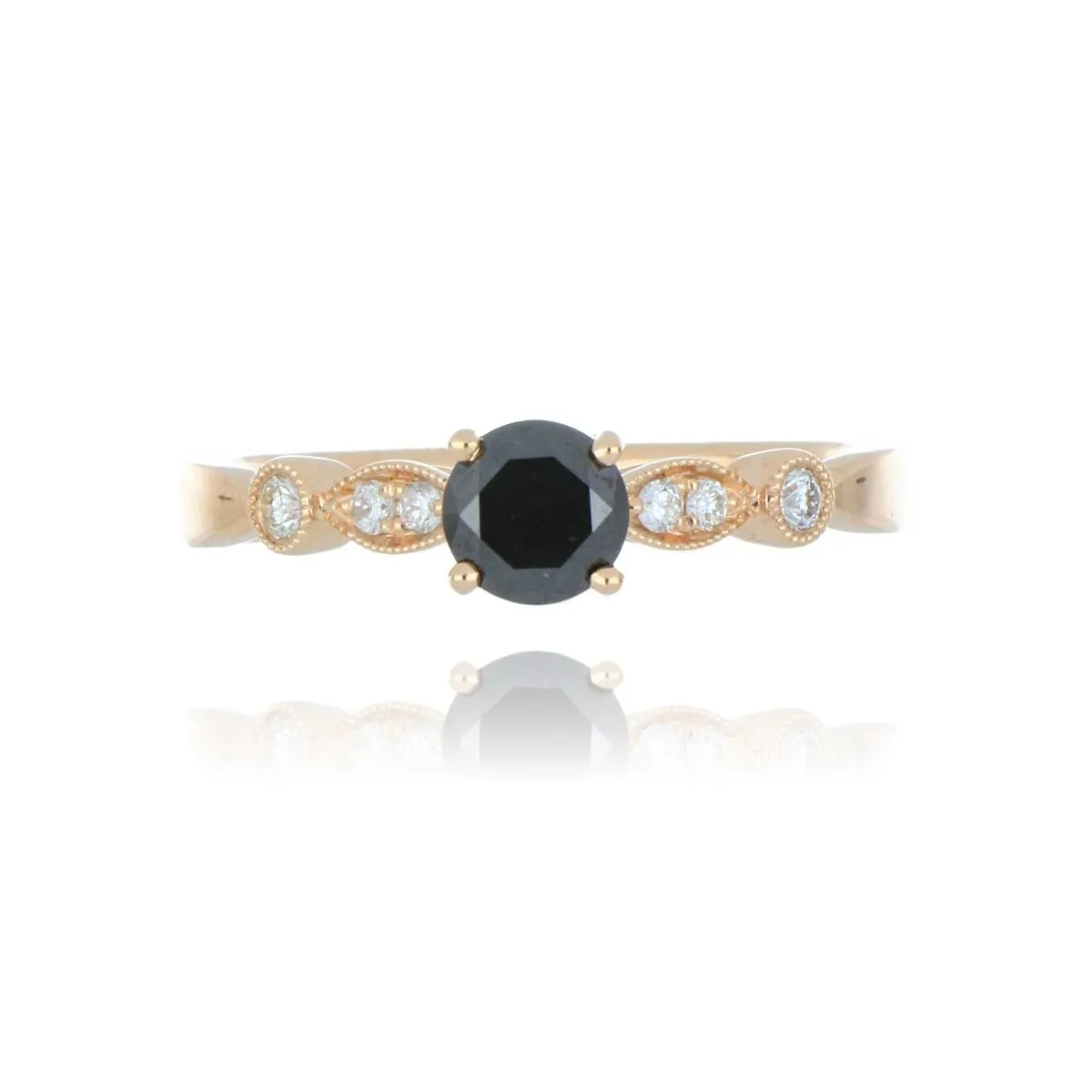 18ct Rose Gold 0.58ct Black Diamond Ring With Diamond Set Shoulders