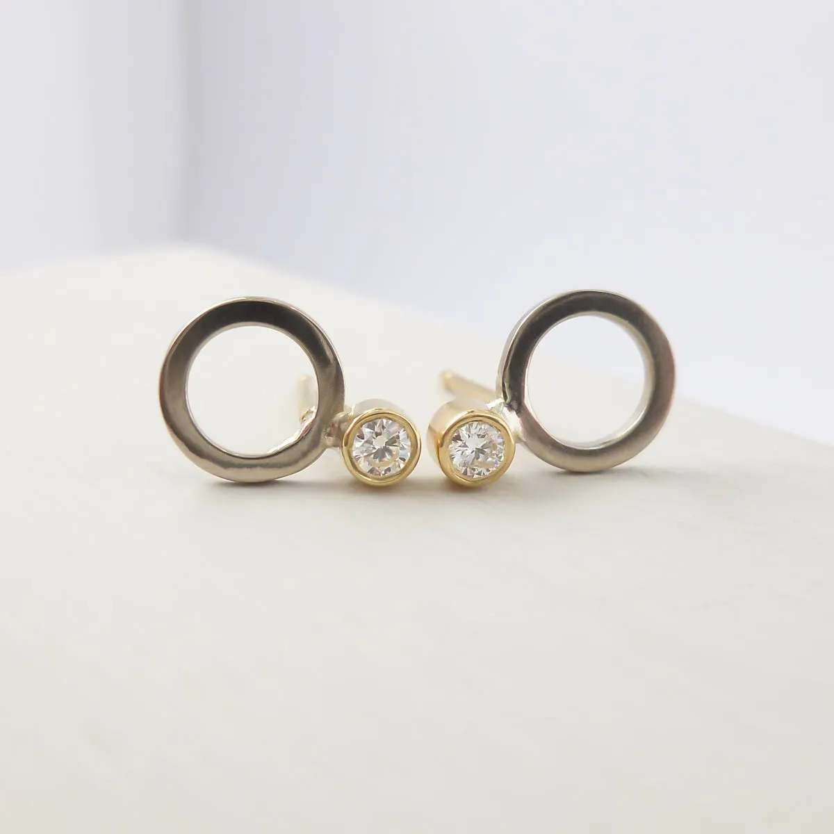 18ct white and yellow gold diamond contemporary earrings