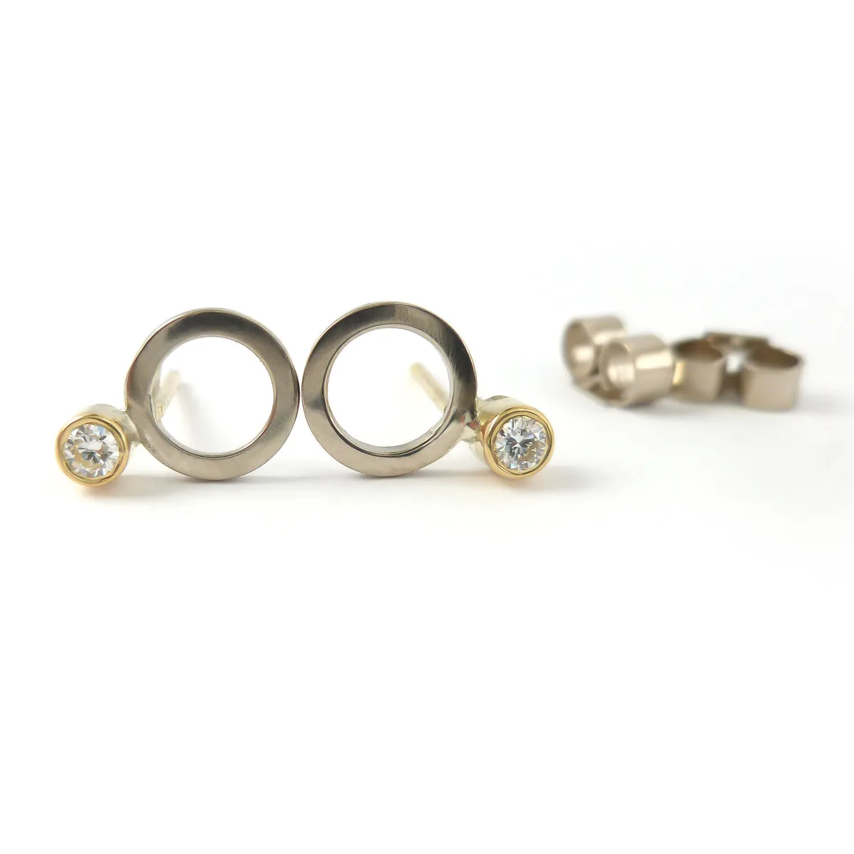 18ct white and yellow gold diamond contemporary earrings