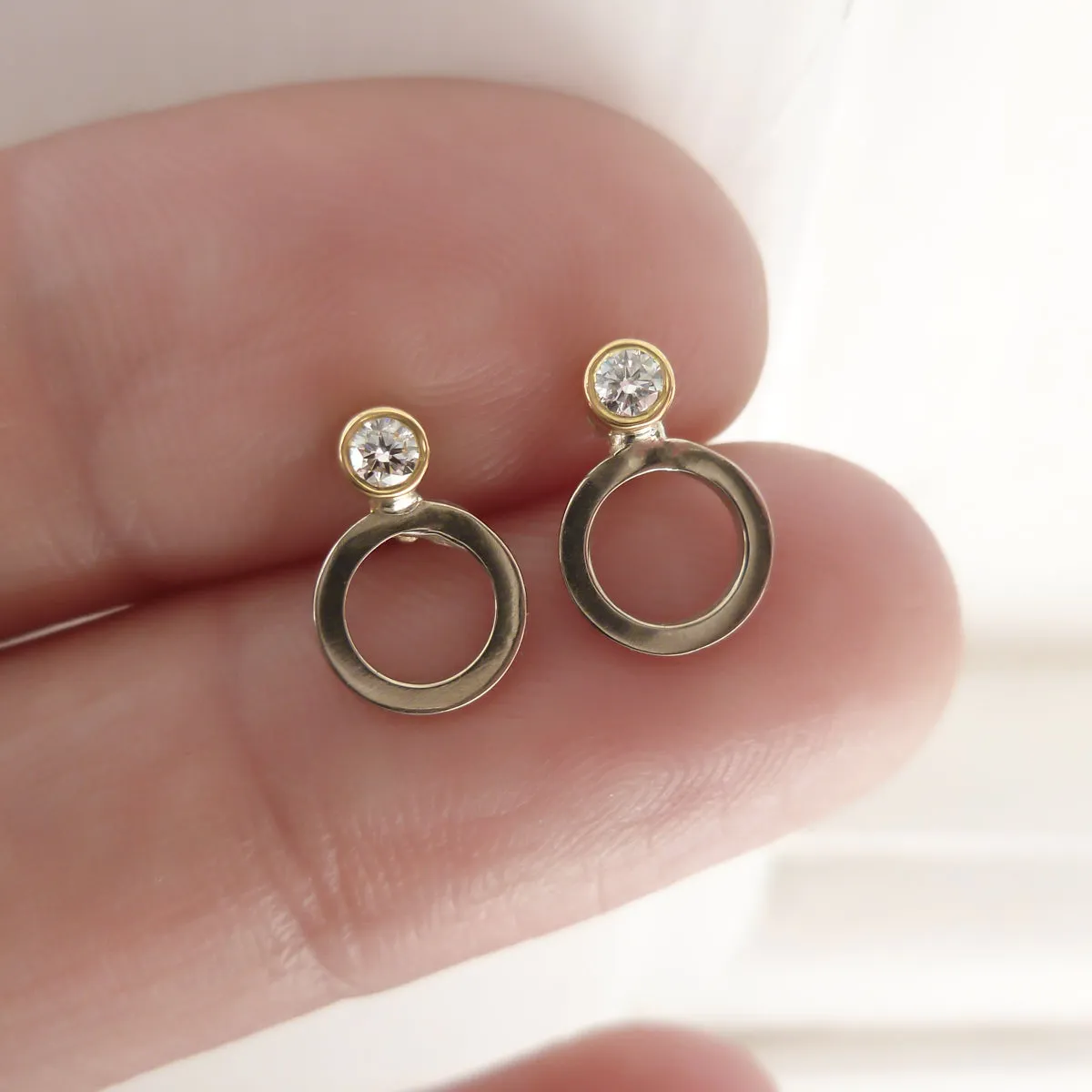 18ct white and yellow gold diamond contemporary earrings