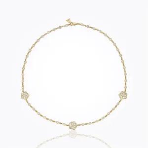 18K Daisy Long Chain with rose cut and faceted white sapphire
