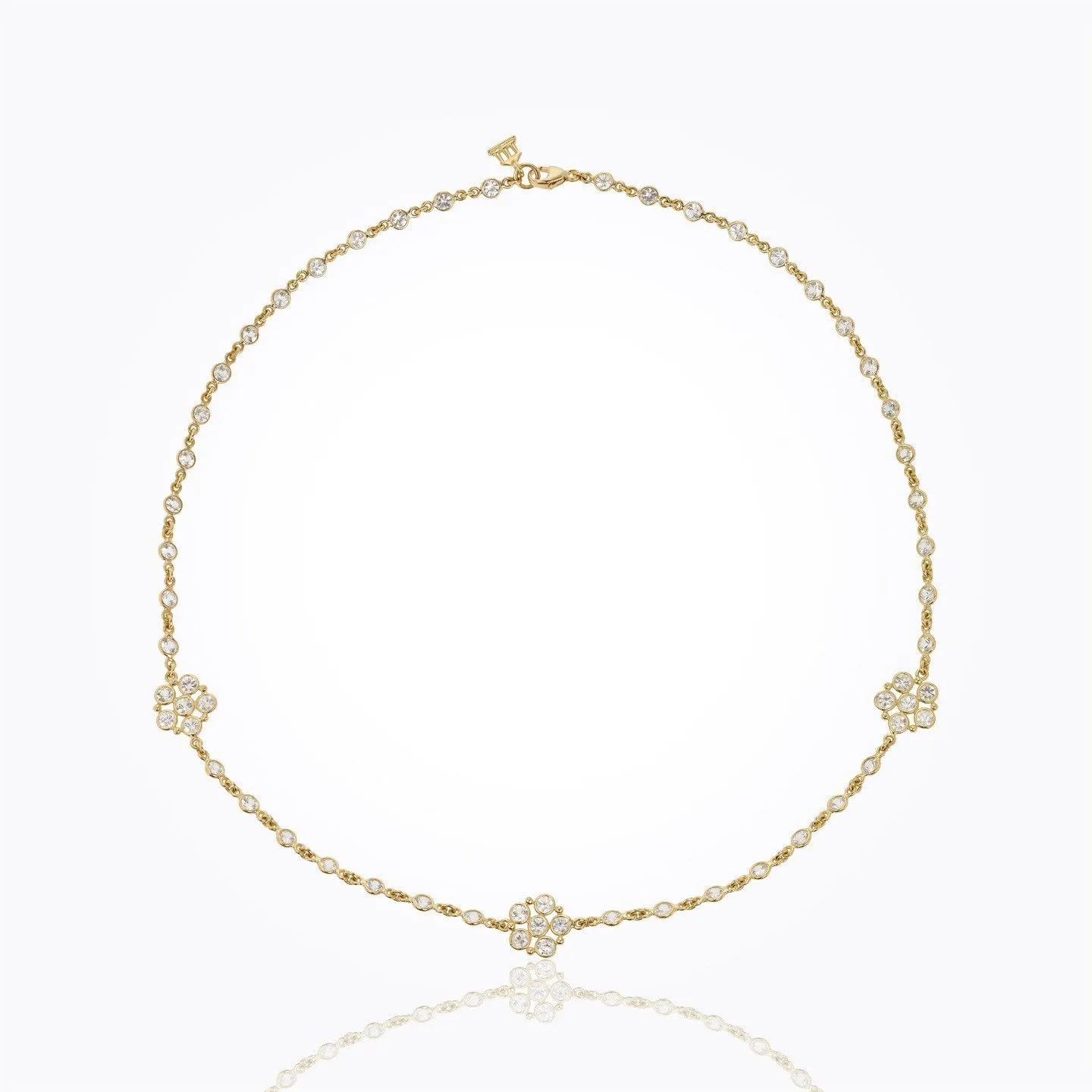 18K Daisy Long Chain with rose cut and faceted white sapphire