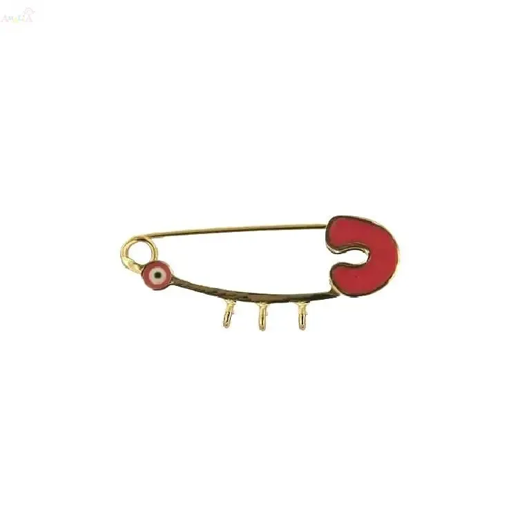 18k Gold Pink Mini Evil Eye Safety Pin with Center Ring
