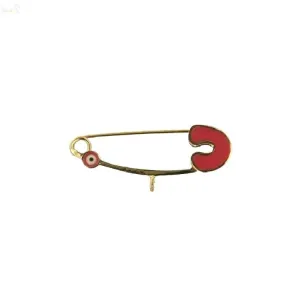 18k Gold Pink Mini Evil Eye Safety Pin with Center Ring
