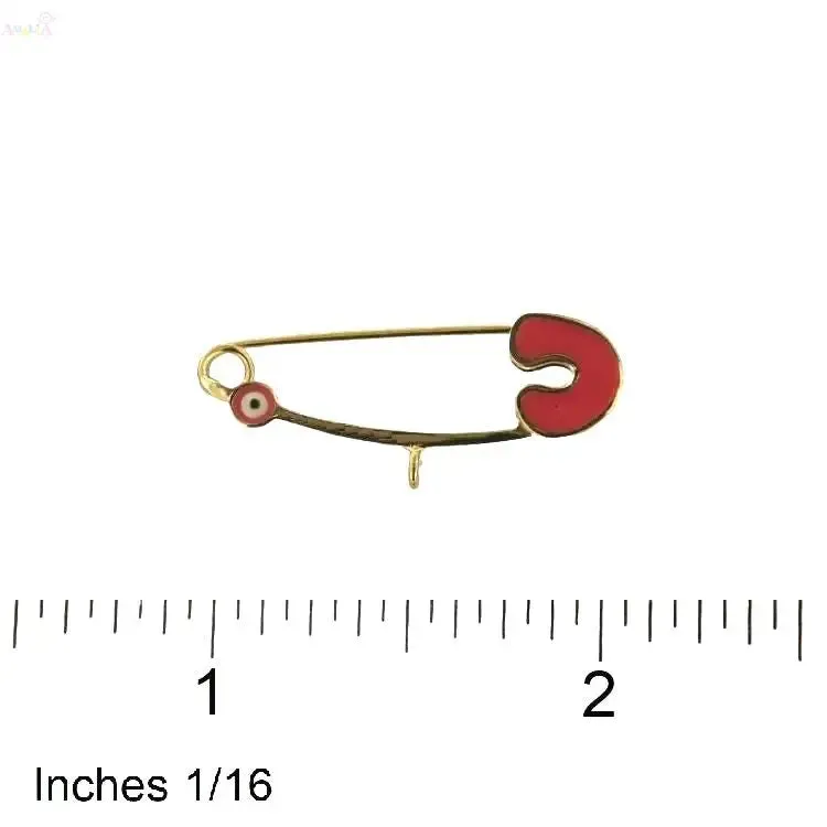 18k Gold Pink Mini Evil Eye Safety Pin with Center Ring