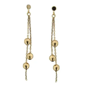 18K Solid Yellow Gold Dangle Ball Post Earrings.