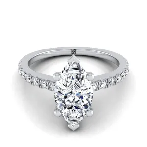 18K White Gold Marquise  Simple Linear Diamond Pave Engagement Ring -1/5ctw