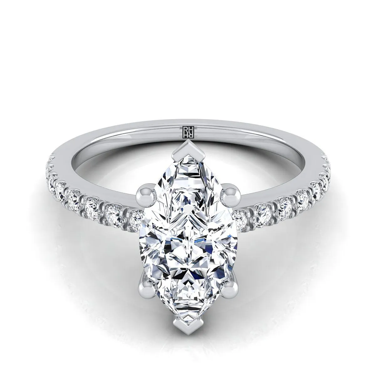 18K White Gold Marquise  Simple Linear Diamond Pave Engagement Ring -1/5ctw