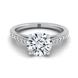 18K White Gold Round Brilliant Diamond French Pave Cathedral Style Solitaire Engagement Ring -1/4ctw