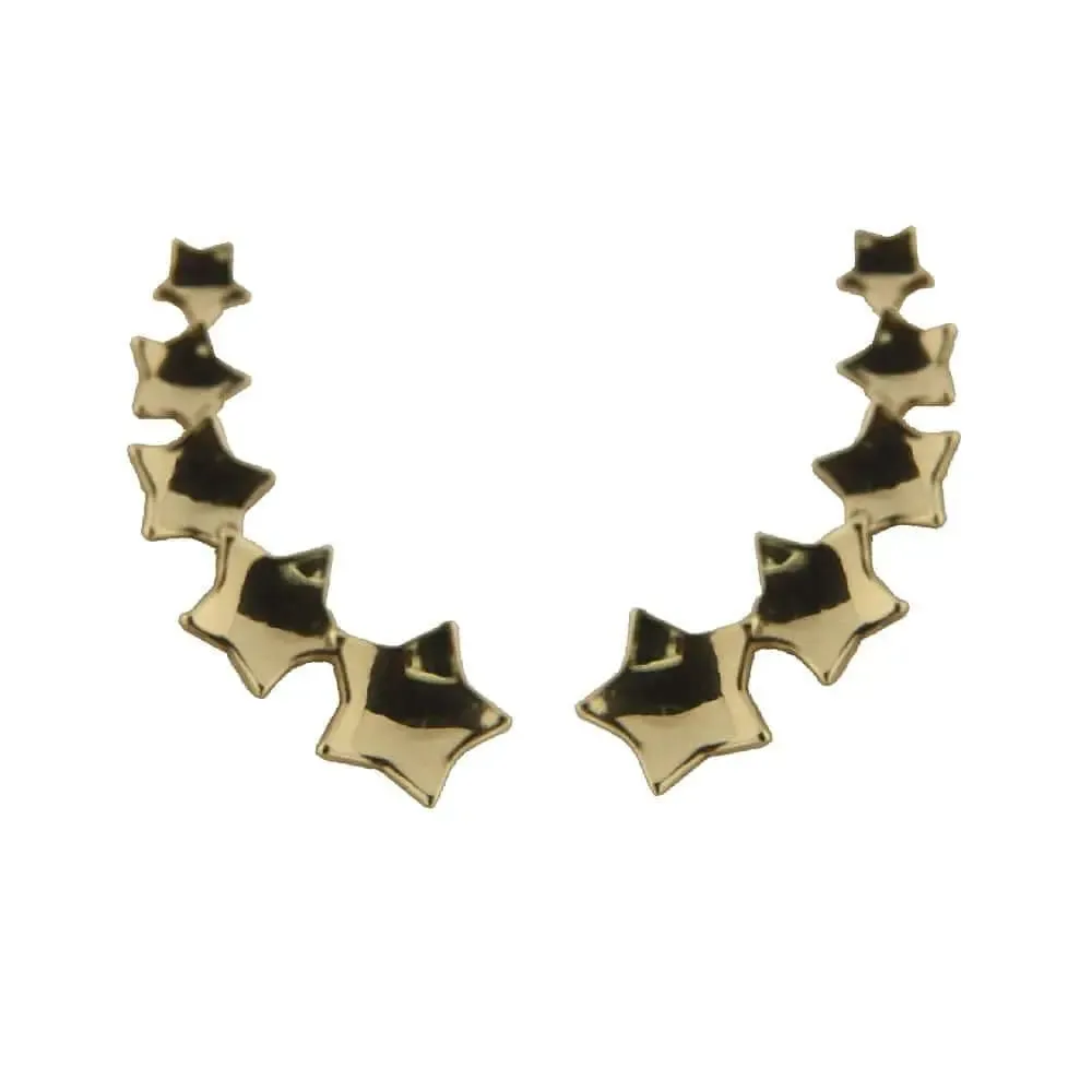 18K Yellow Gold Graduated Polished Stars Crawler Earrings