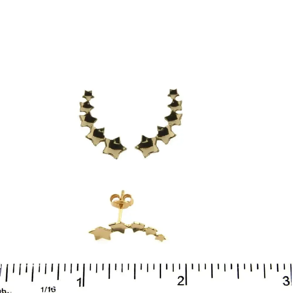 18K Yellow Gold Graduated Polished Stars Crawler Earrings