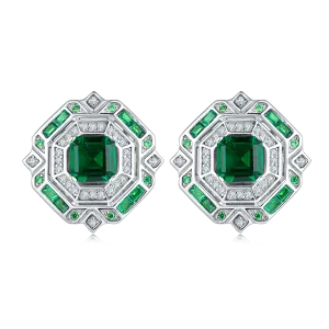 2.4 Carat Colorful Princess Cut Lab Created Gemstone Octagonal Stud Earrings in S925 Silver Plating