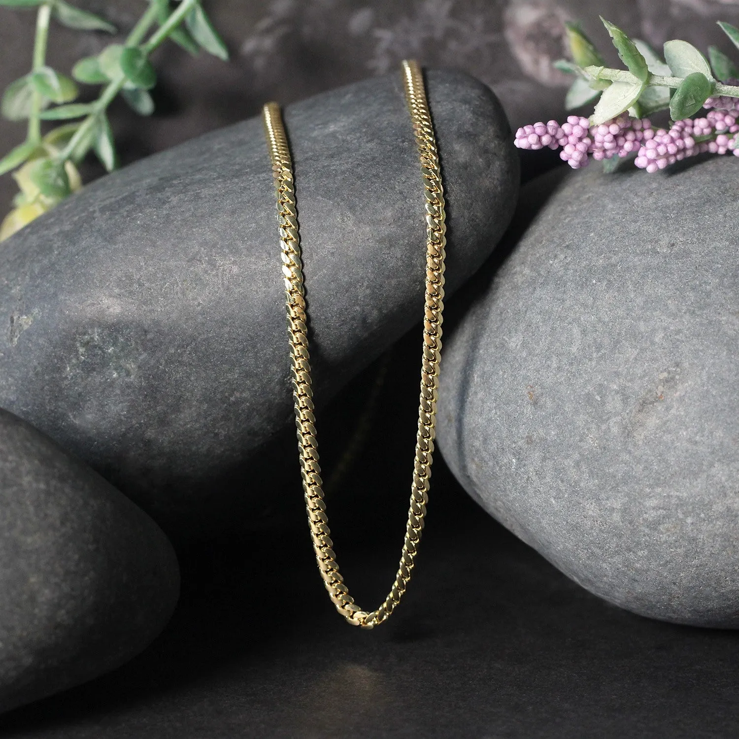 2.6mm 14k Yellow Gold Classic Solid Miami Cuban Chain