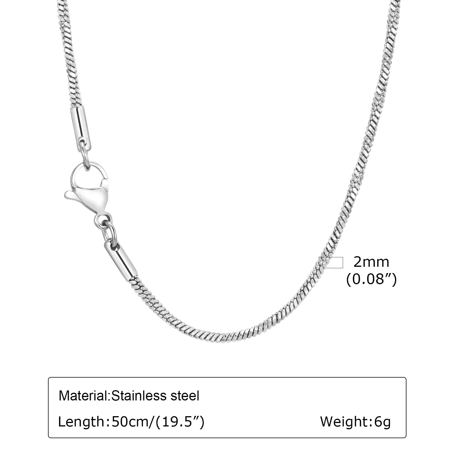 2mm Square Snake Chain Necklace for Men Boys