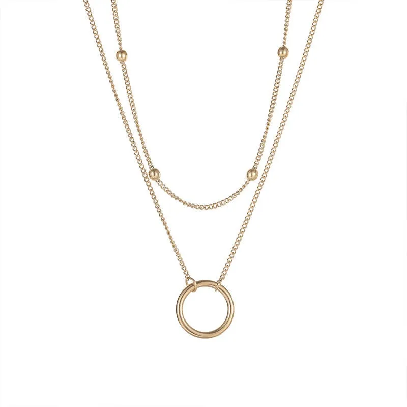 316L Stainless Steel 2 Layer Circle Pendant Necklace For Women