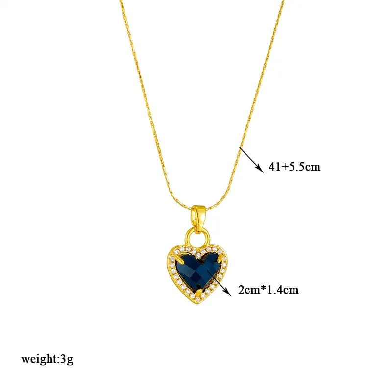 316L Stainless Steel Black Heart Crystal Zircon Pendant Necklace For Women