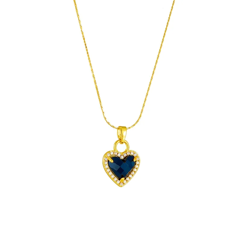 316L Stainless Steel Black Heart Crystal Zircon Pendant Necklace For Women