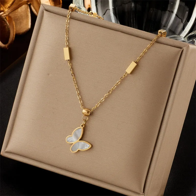 316L Stainless Steel Butterfly Necklace For Women Gold Color Ladies Pendant Chain