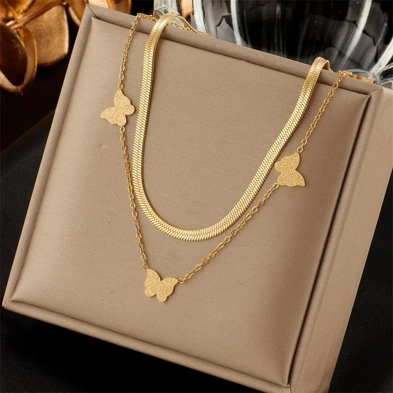 316L Stainless Steel Butterfly Necklace For Women Gold Color Ladies Pendant Chain
