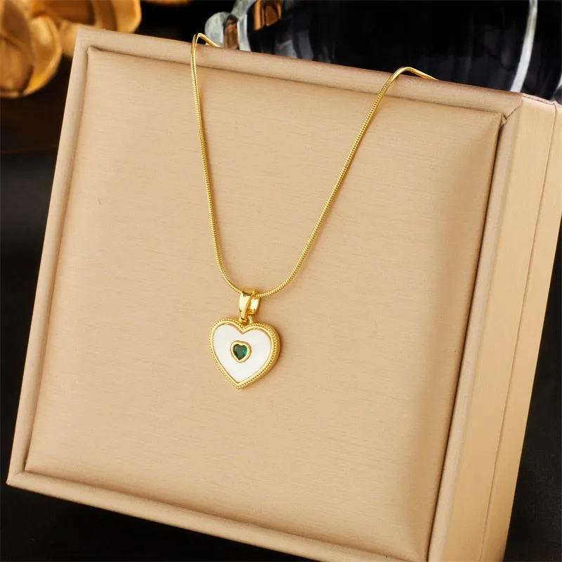316L Stainless Steel Dragonfly Moon Heart Flowers Pendant Necklace For Women