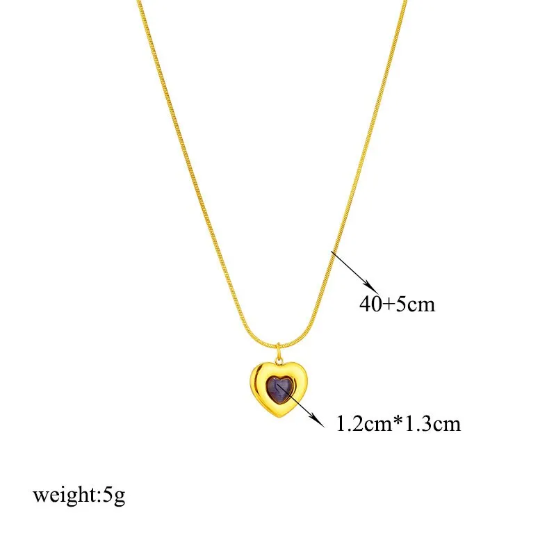 316L Stainless Steel Heart Love Black Stone Pendant Necklace For Women
