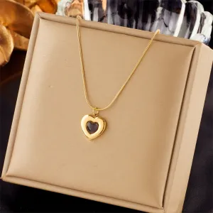 316L Stainless Steel Heart Love Black Stone Pendant Necklace For Women