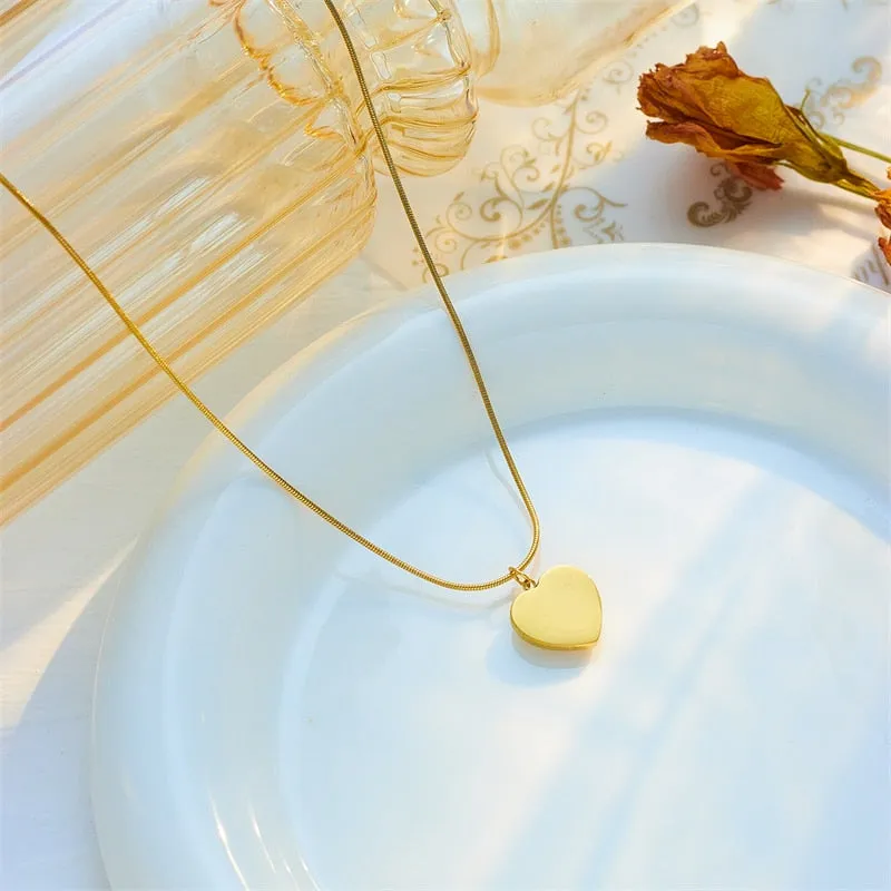 316L Stainless Steel Heart Love Black Stone Pendant Necklace For Women