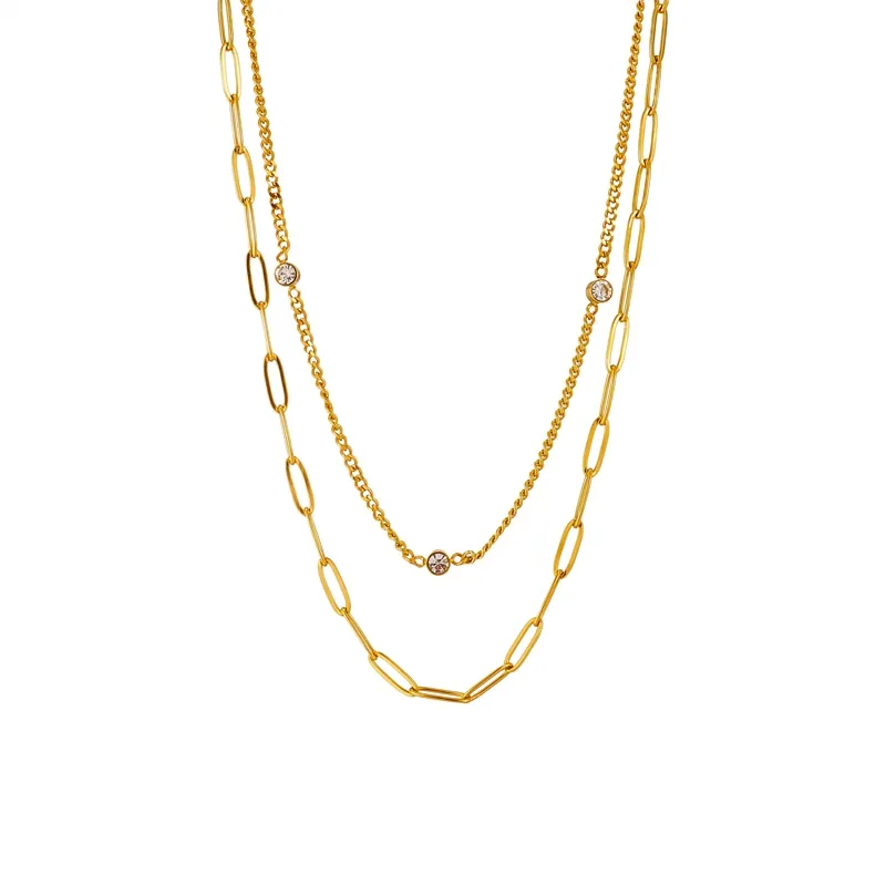316L Stainless Steel Multilayer 2in1 Zircon Necklace For Women