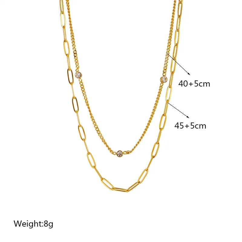 316L Stainless Steel Multilayer 2in1 Zircon Necklace For Women