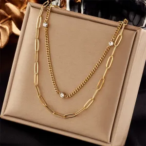 316L Stainless Steel Multilayer 2in1 Zircon Necklace For Women