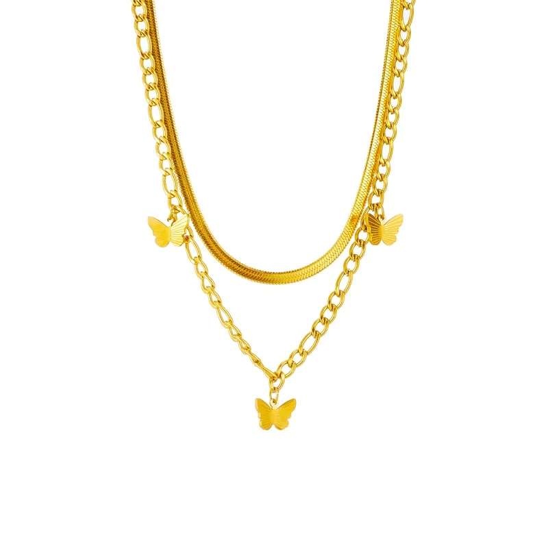 316L Stainless Steel Multilayer Butterfly Pendant Necklace For Women