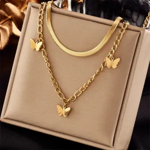 316L Stainless Steel Multilayer Butterfly Pendant Necklace For Women