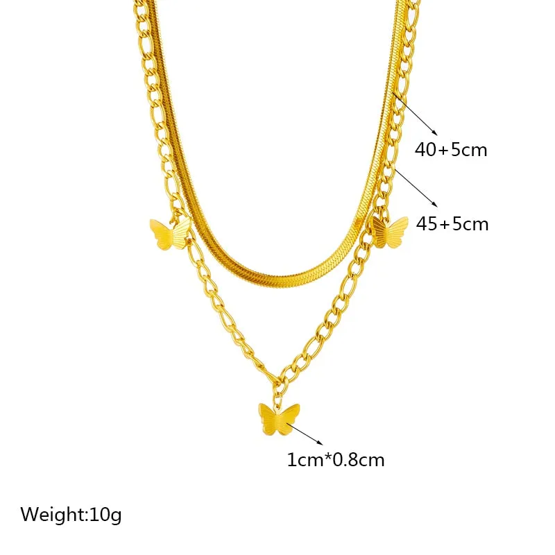 316L Stainless Steel Multilayer Butterfly Pendant Necklace For Women