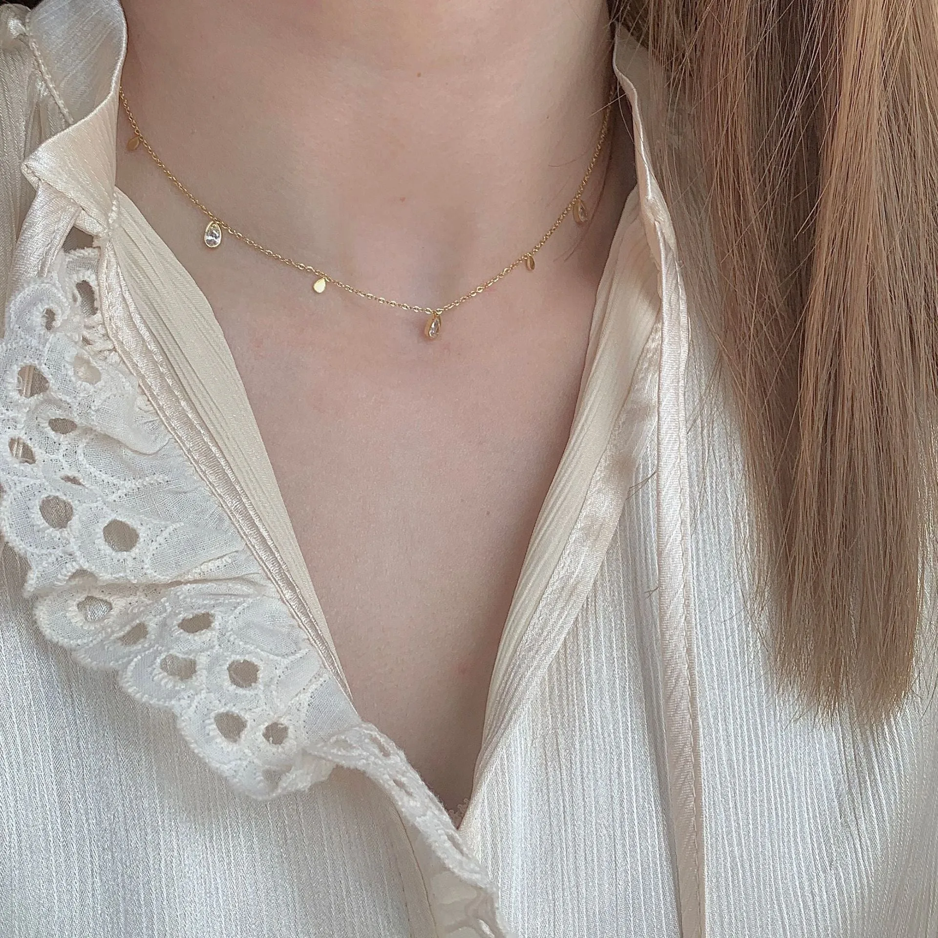 316L stainless steel tassel geometric Crystal zircon pendant Necklace